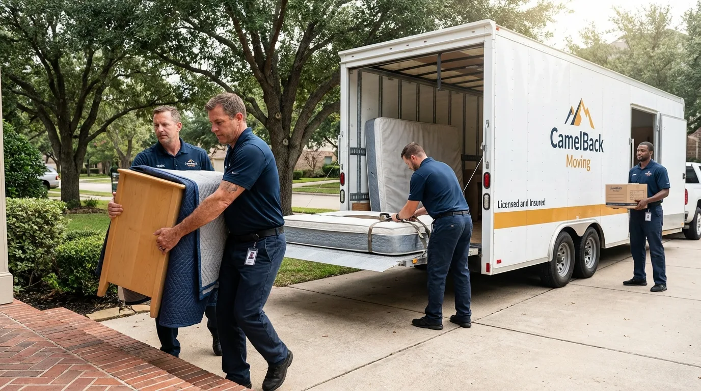 Crew loading residential truck for cross-state move from Rincon, GA